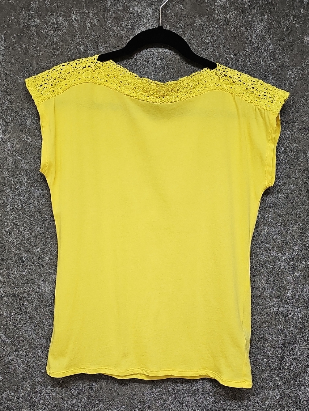 Lauren Ralph Lauren Boatneck Cap Sleeve Lace Trim Tee, Yellow, Cotton, Size Med